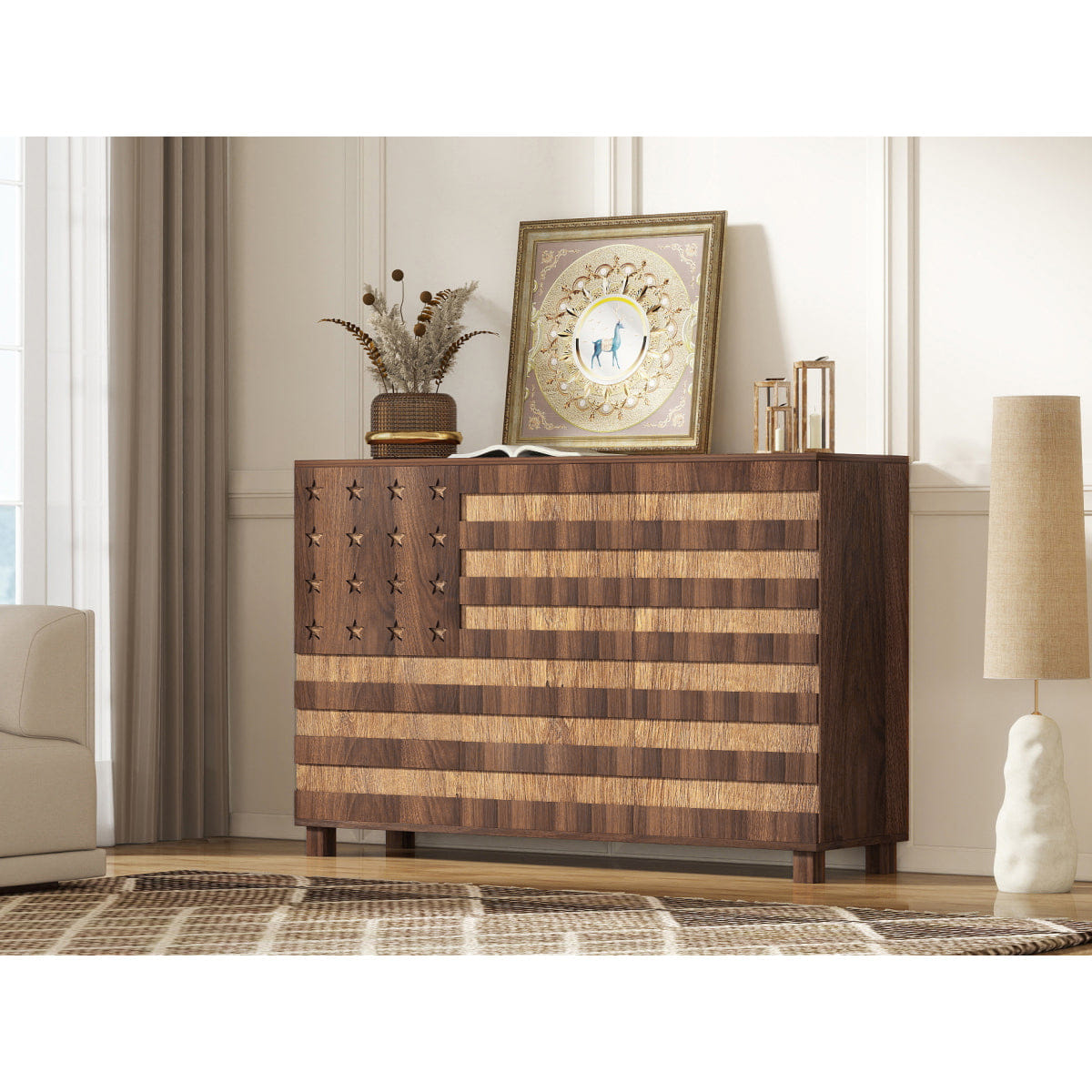 DOORS Streamdale 55" Carved Buffet Sideboard with 2 Drawers, 3 Doors & Adjustable Shelves