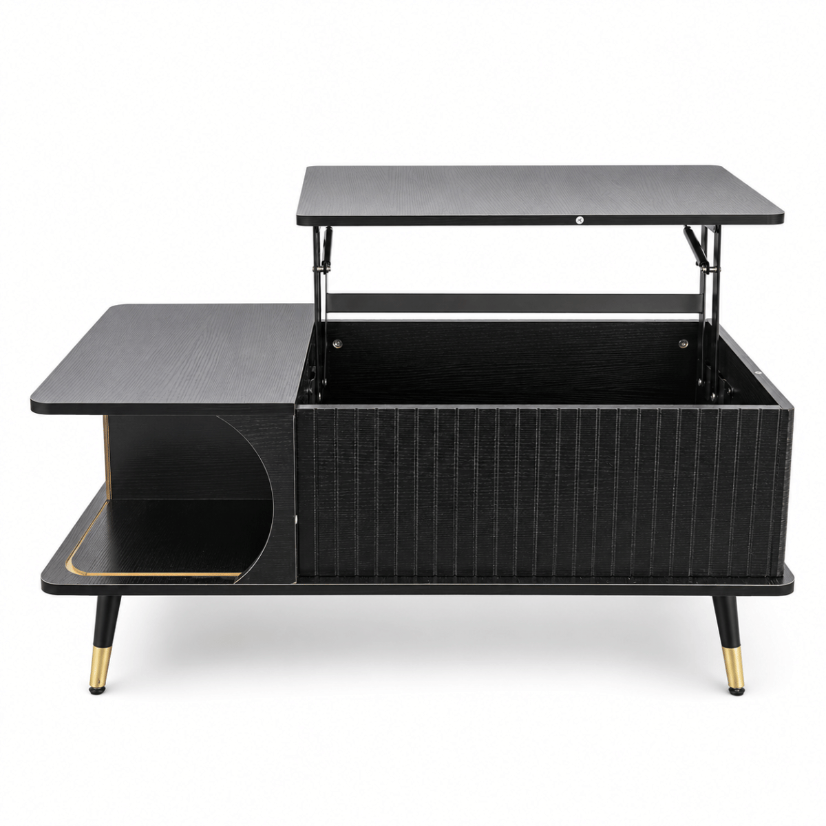 Hidden Streamdale Wood Lift Top Coffee Table with Hidden Compartment and Storage Shelf, Black