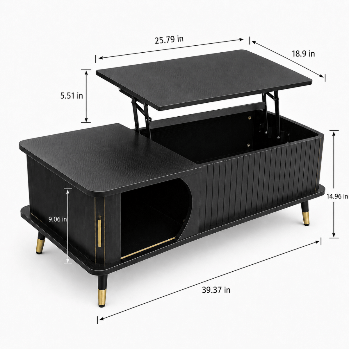 Hidden Streamdale Wood Lift Top Coffee Table with Hidden Compartment and Storage Shelf, Black