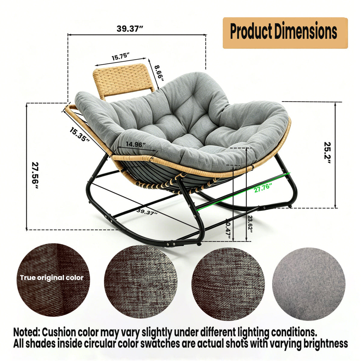 OUTDOOR Streamdale Oversized Outdoor Wicker Papasan Rocking Chair with Cushion - Dark Grey