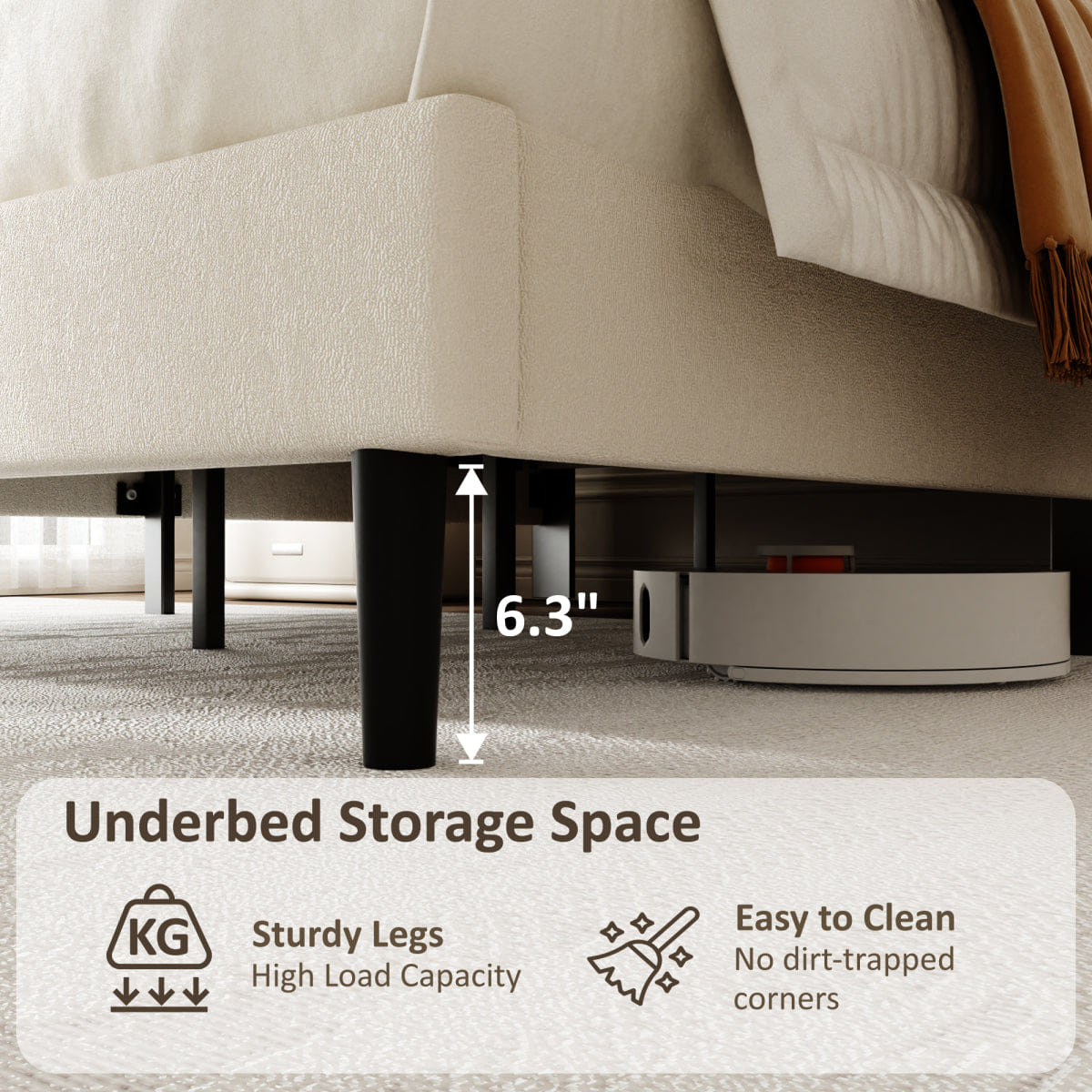 Velvet Streamdale King Size Velvet Upholstered Platform Bed with Adjustable Headboard, Beige