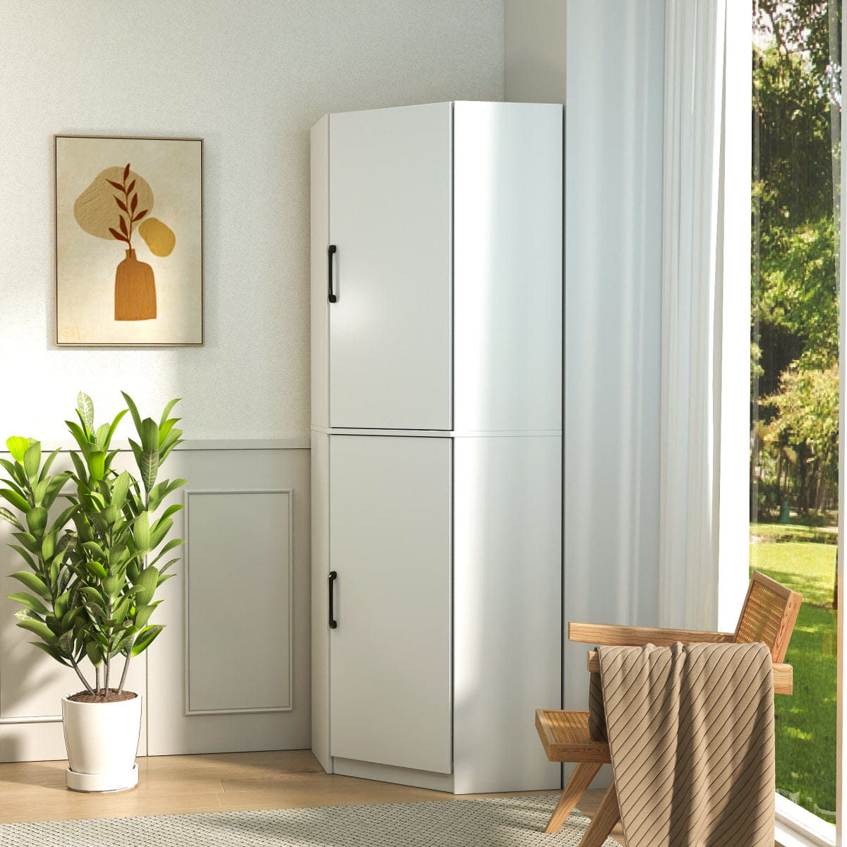 CORNER Streamdale White Corner Kitchen Pantry Cabinet, 70.8", Tall Freestanding L - Shaped Storage