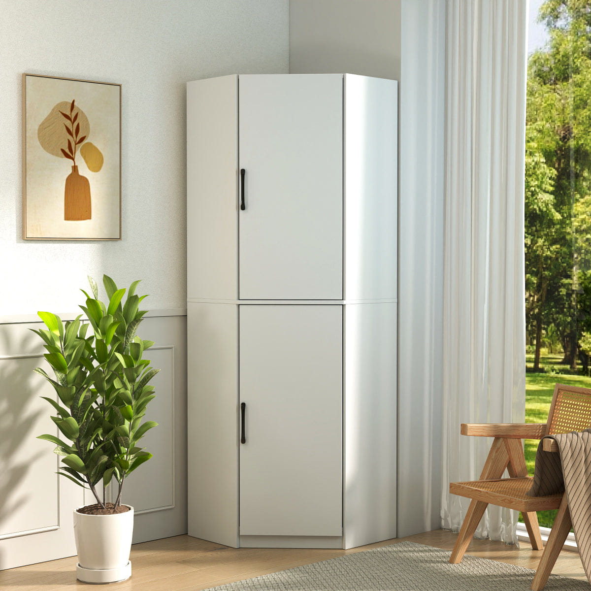 CORNER Streamdale White Corner Kitchen Pantry Cabinet, 70.8", Tall Freestanding L - Shaped Storage