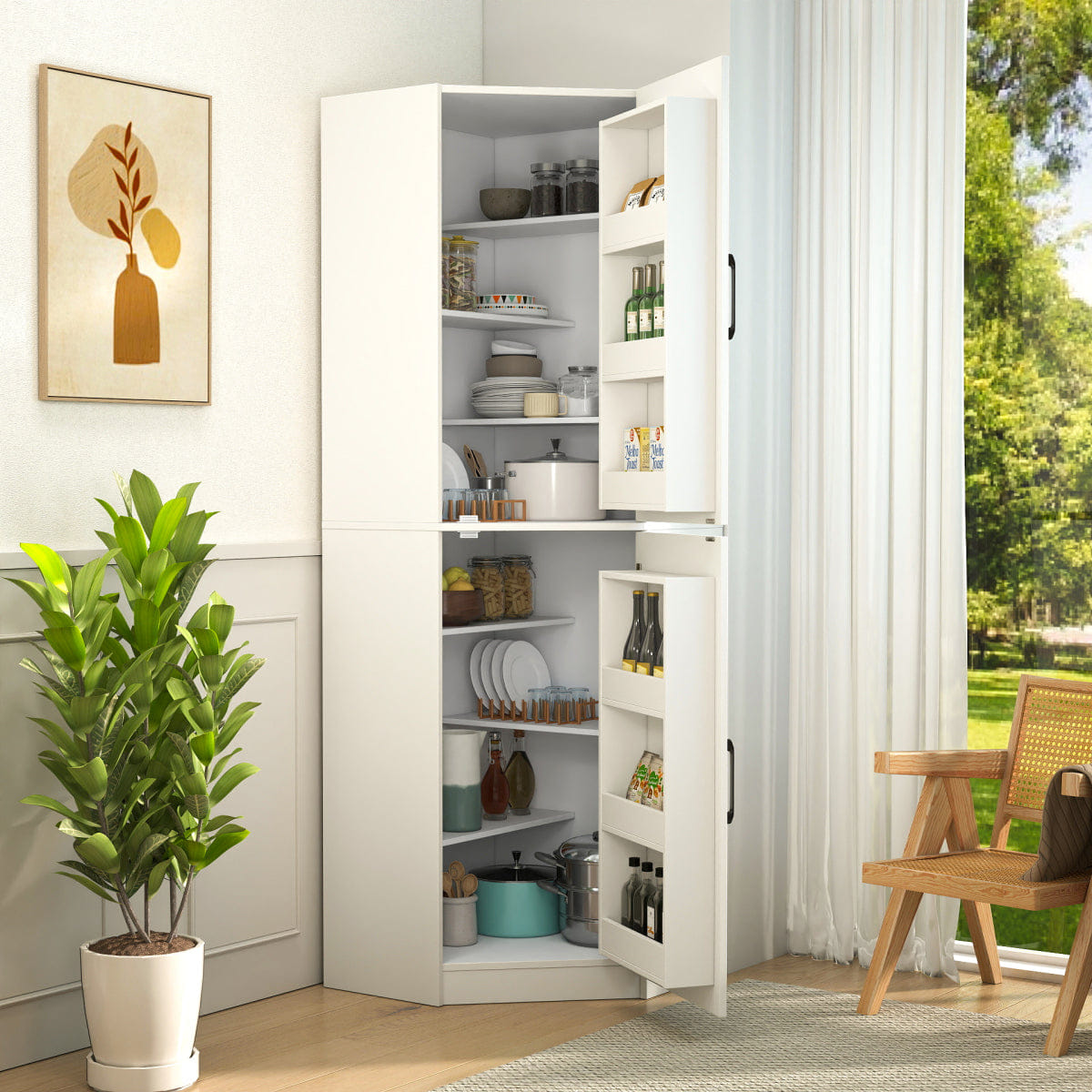 CORNER Streamdale White Corner Kitchen Pantry Cabinet, 70.8", Tall Freestanding L - Shaped Storage