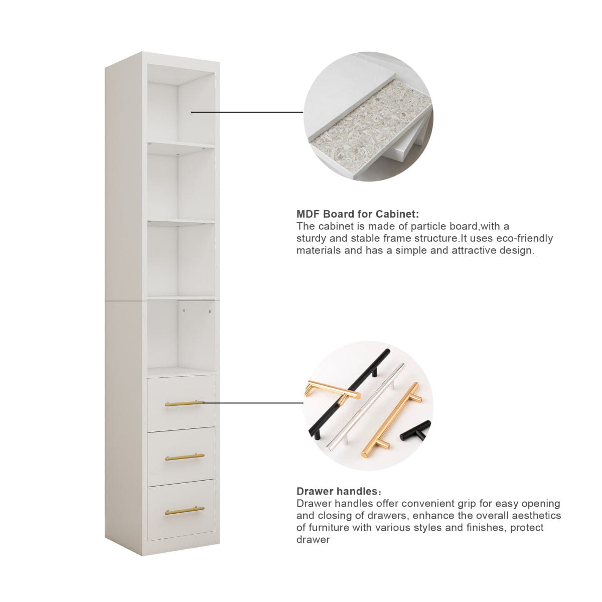 Drawer Streamdale White 3 - Drawer Side Storage Cabinet, 15.75x85.04