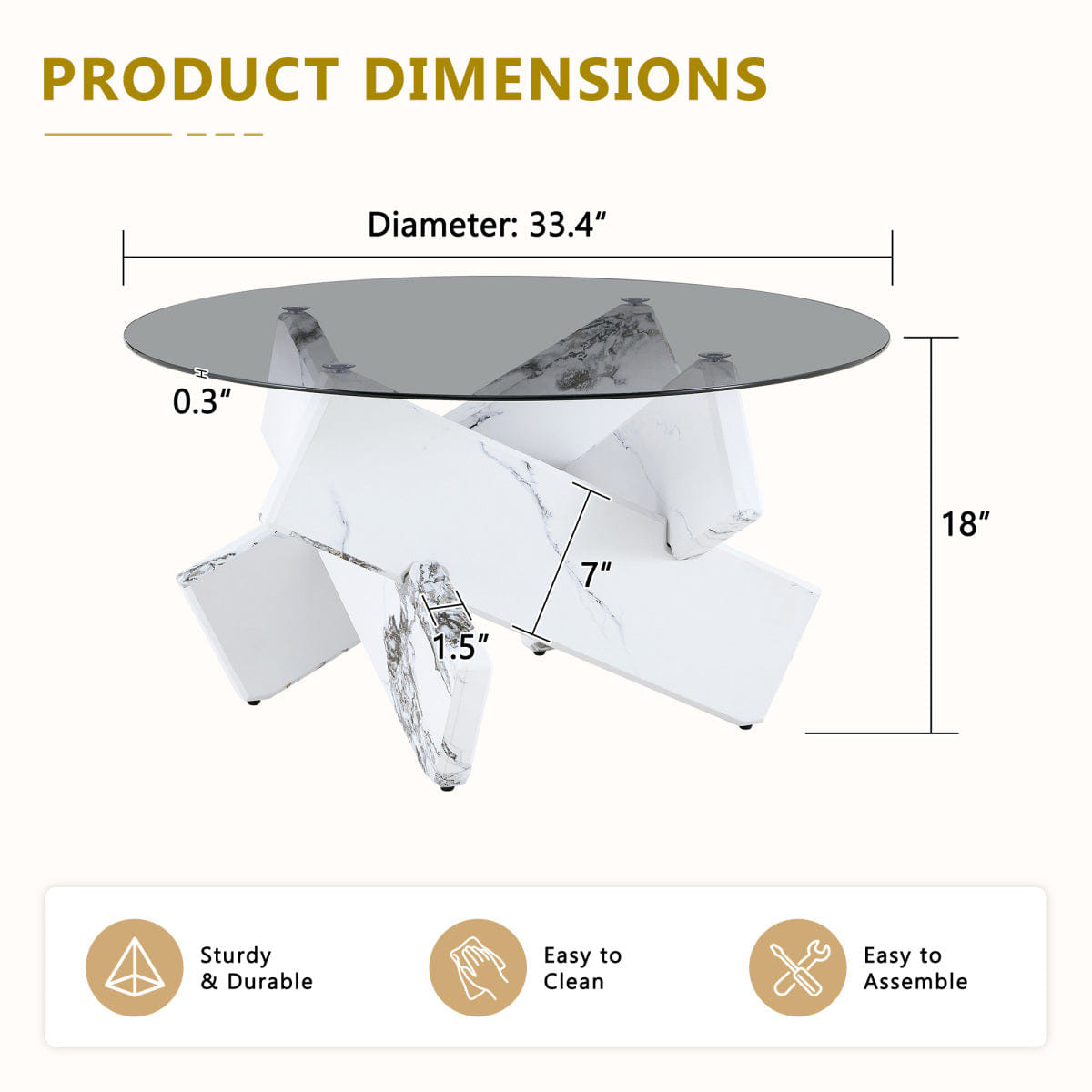 CROSS Streamdale Artistic Cross X - Shaped Tempered Glass & Marble Coffee Table