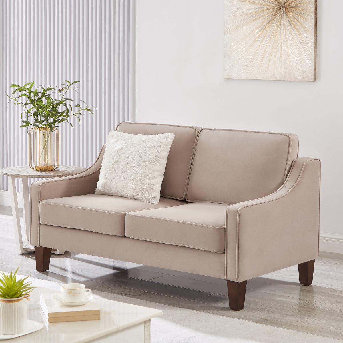 Velvet Streamdale Velvet 2 - Seater Loveseat Sofa with Removable Covers - Taupe