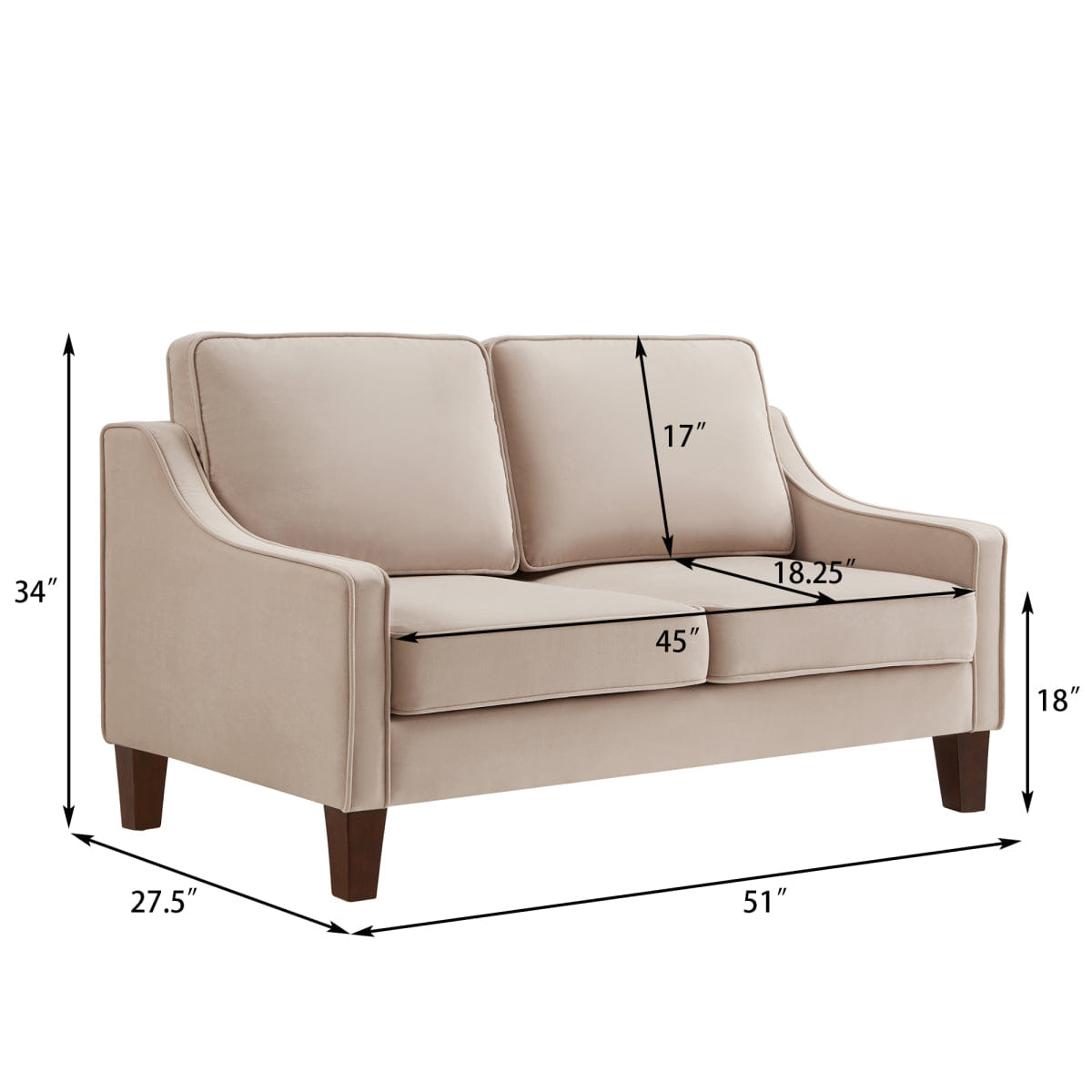 Velvet Streamdale Velvet 2 - Seater Loveseat Sofa with Removable Covers - Taupe
