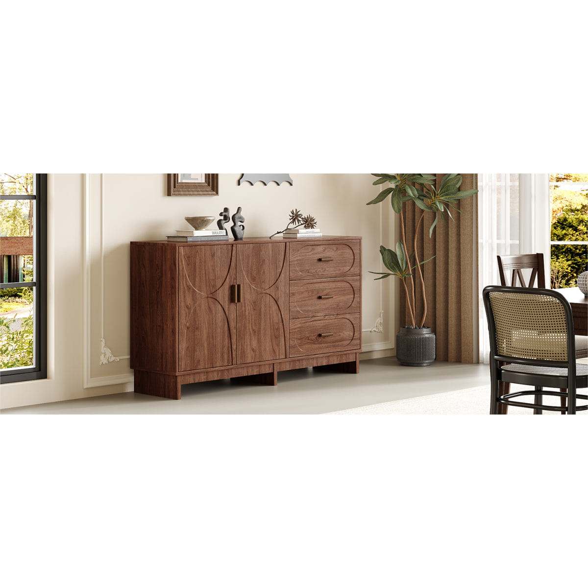DOORS Streamdale 47.2" Walnut Farmhouse Buffet Sideboard with 2 Doors & 3 Drawers