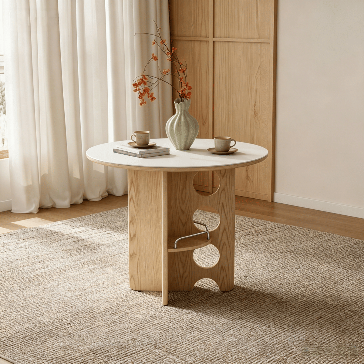 WHITE* Streamdale Medieval White Sintered Stone Round Dining Table with Storage