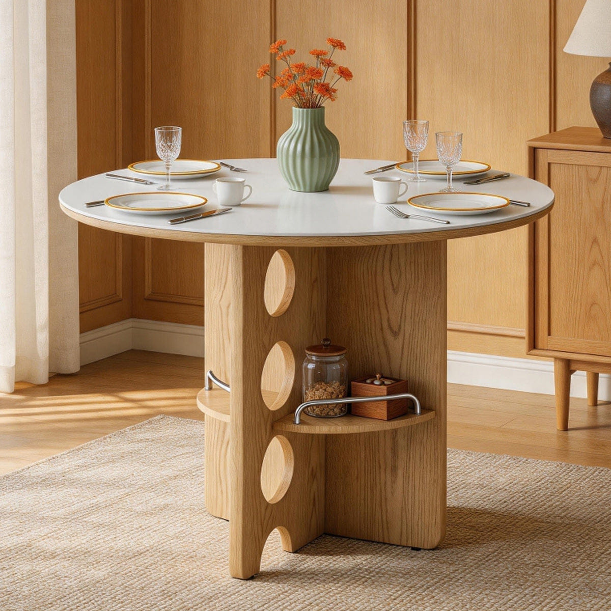 WHITE* Streamdale Medieval White Sintered Stone Round Dining Table with Storage
