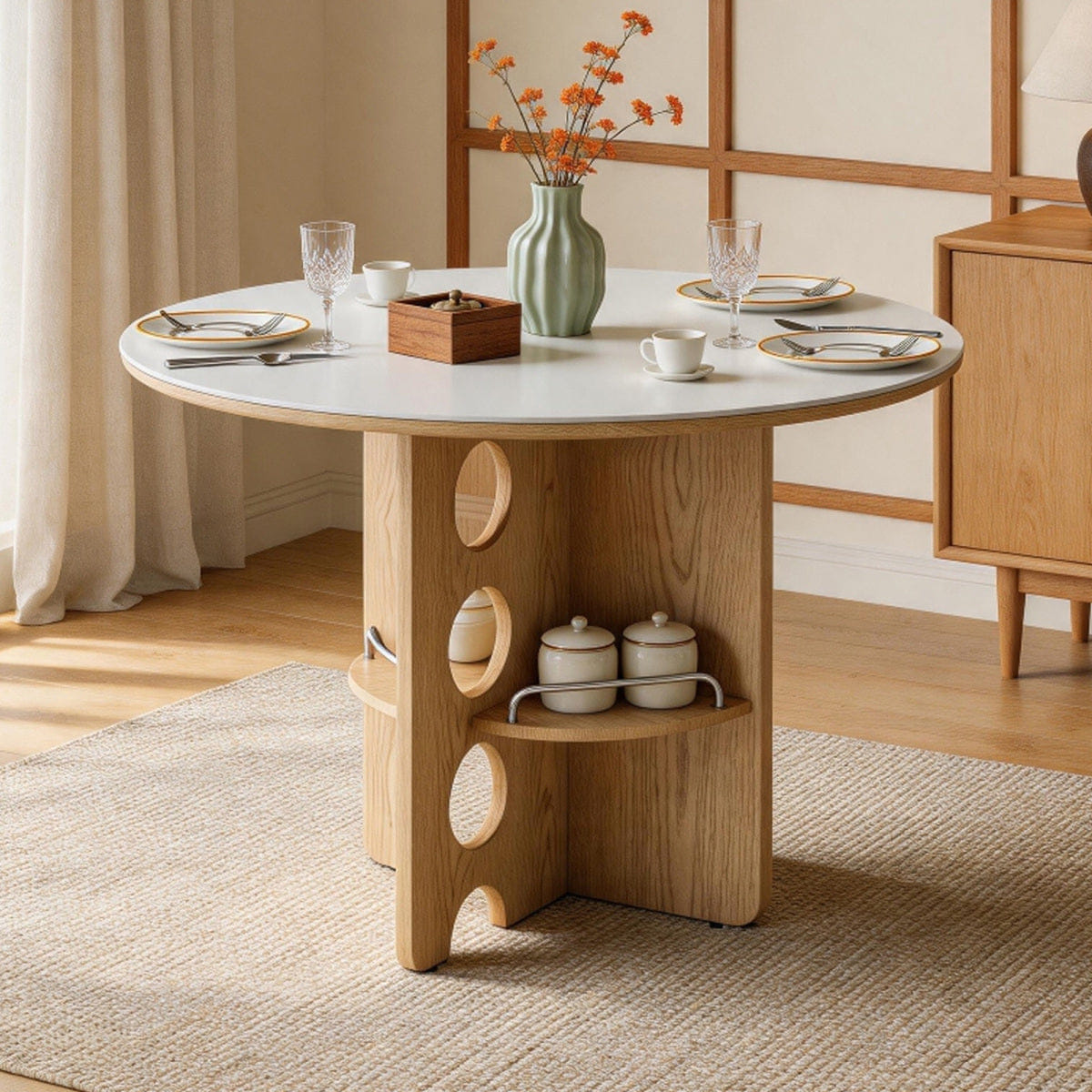 WHITE* Streamdale Medieval White Sintered Stone Round Dining Table with Storage