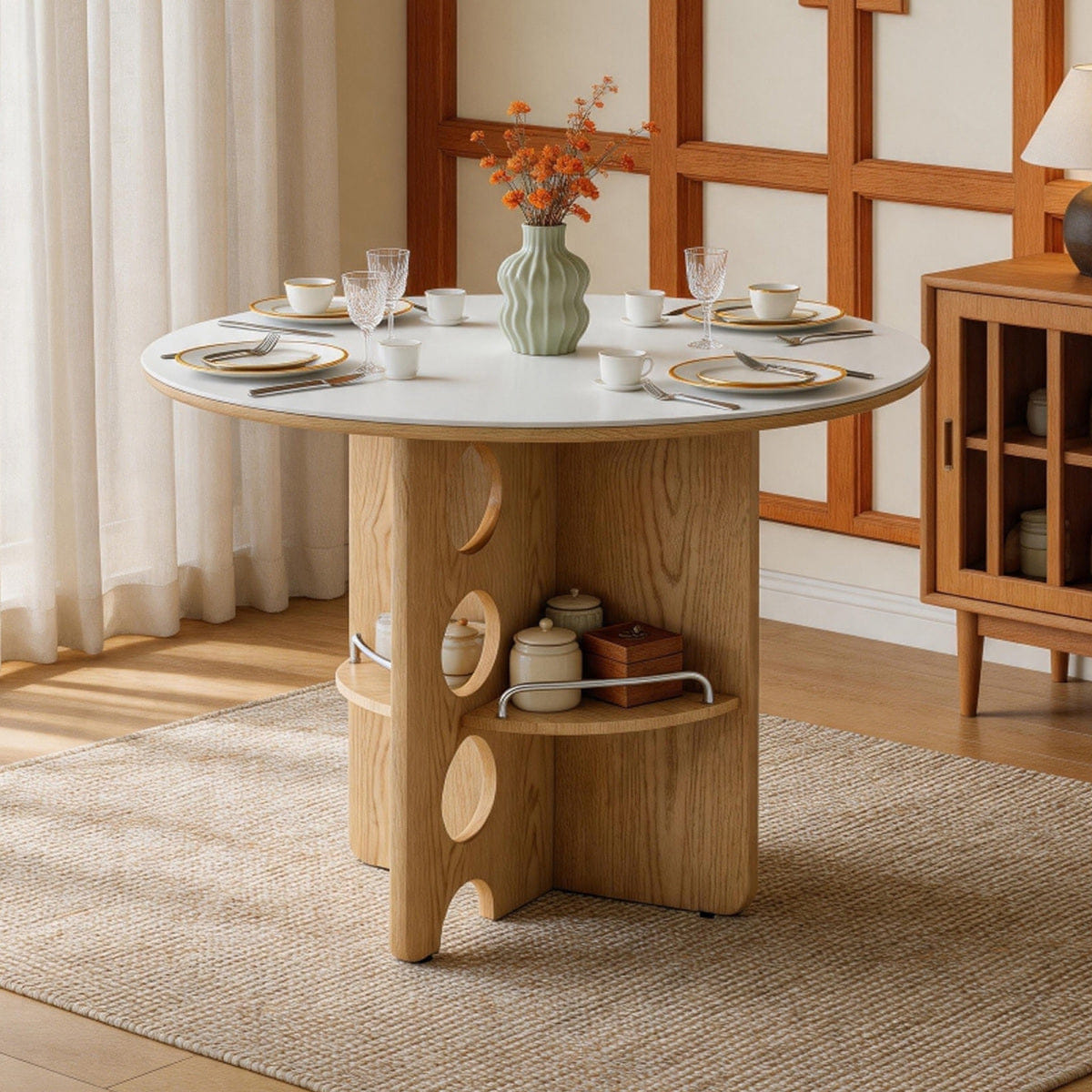 WHITE* Streamdale Medieval White Sintered Stone Round Dining Table with Storage