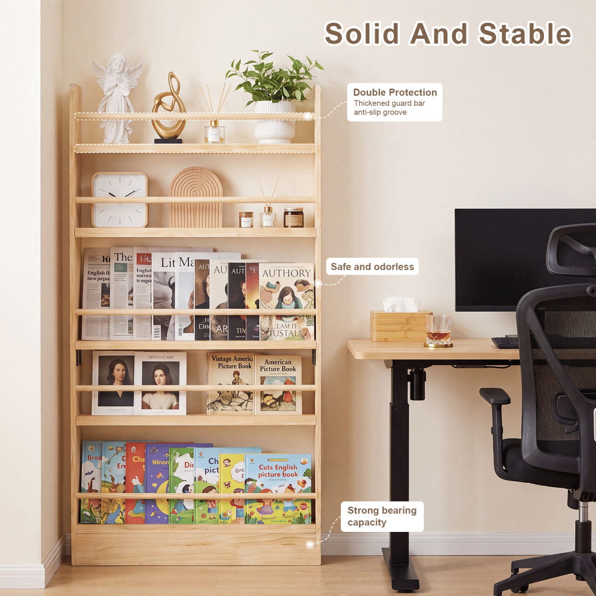 WOOD Streamdale 5 - Tier Wooden Behind - the - Door Bookshelf (Natural Wood)