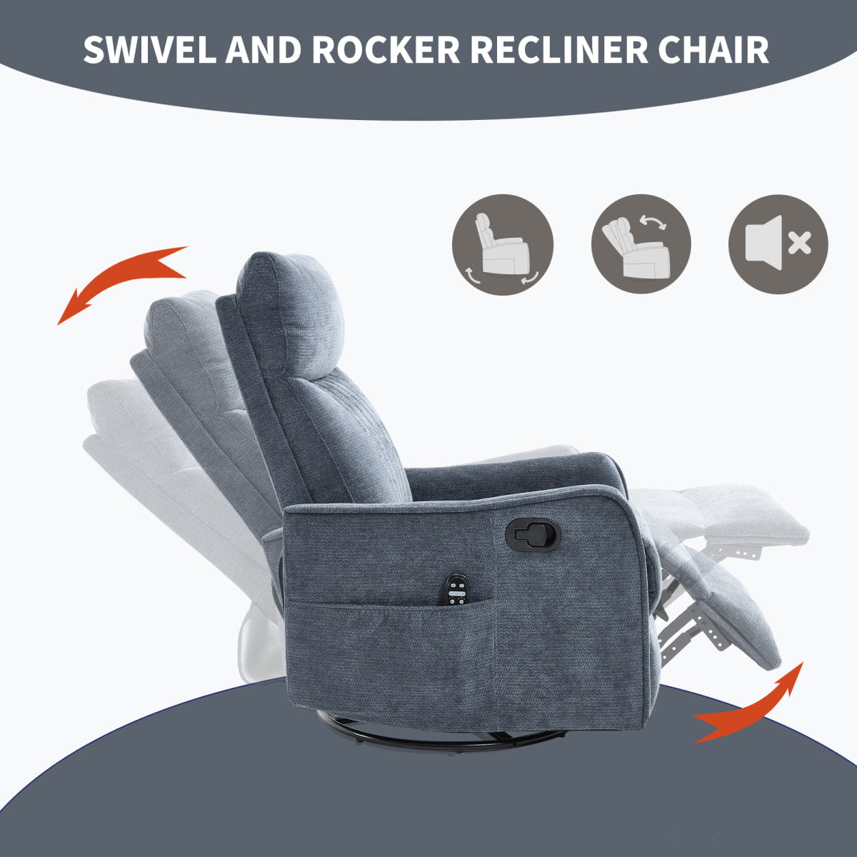 Blue Streamdale Blue Heat Massage Rocking Swivel Fabric Recliner Chair