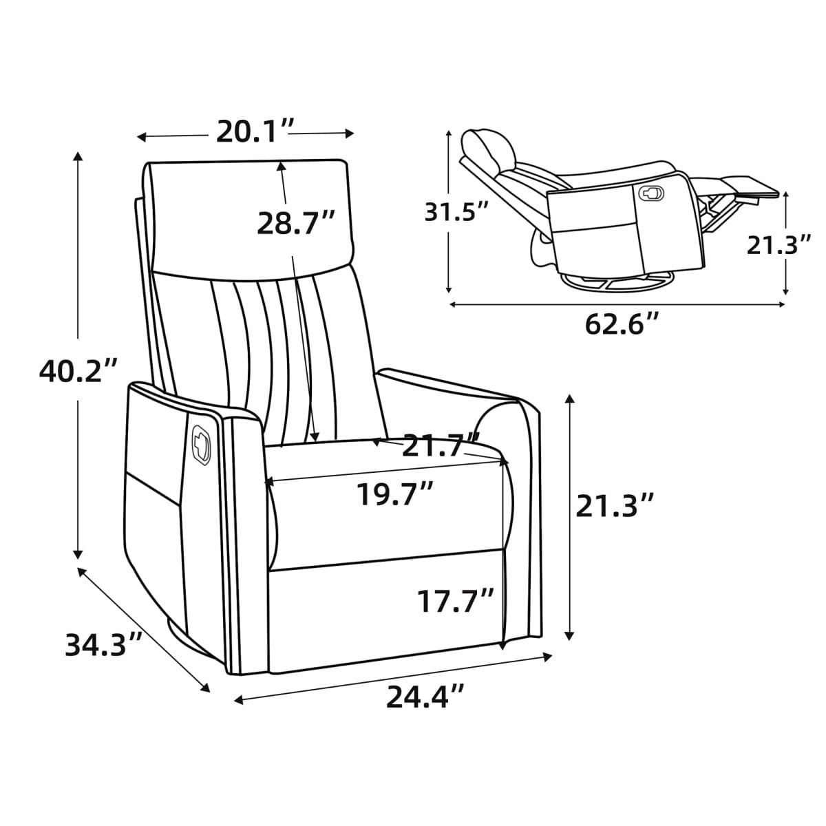 Blue Streamdale Blue Heat Massage Rocking Swivel Fabric Recliner Chair