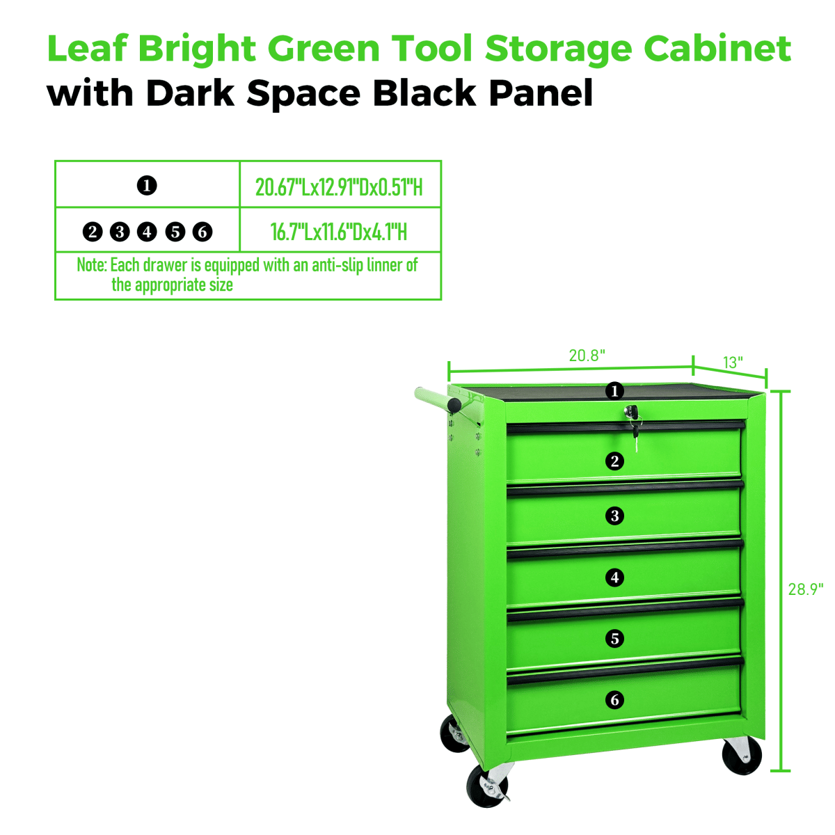 Drawer Streamdale Rolling 5 - Drawer Metal Tool Chest and Cabinet Storage Organizer - Green