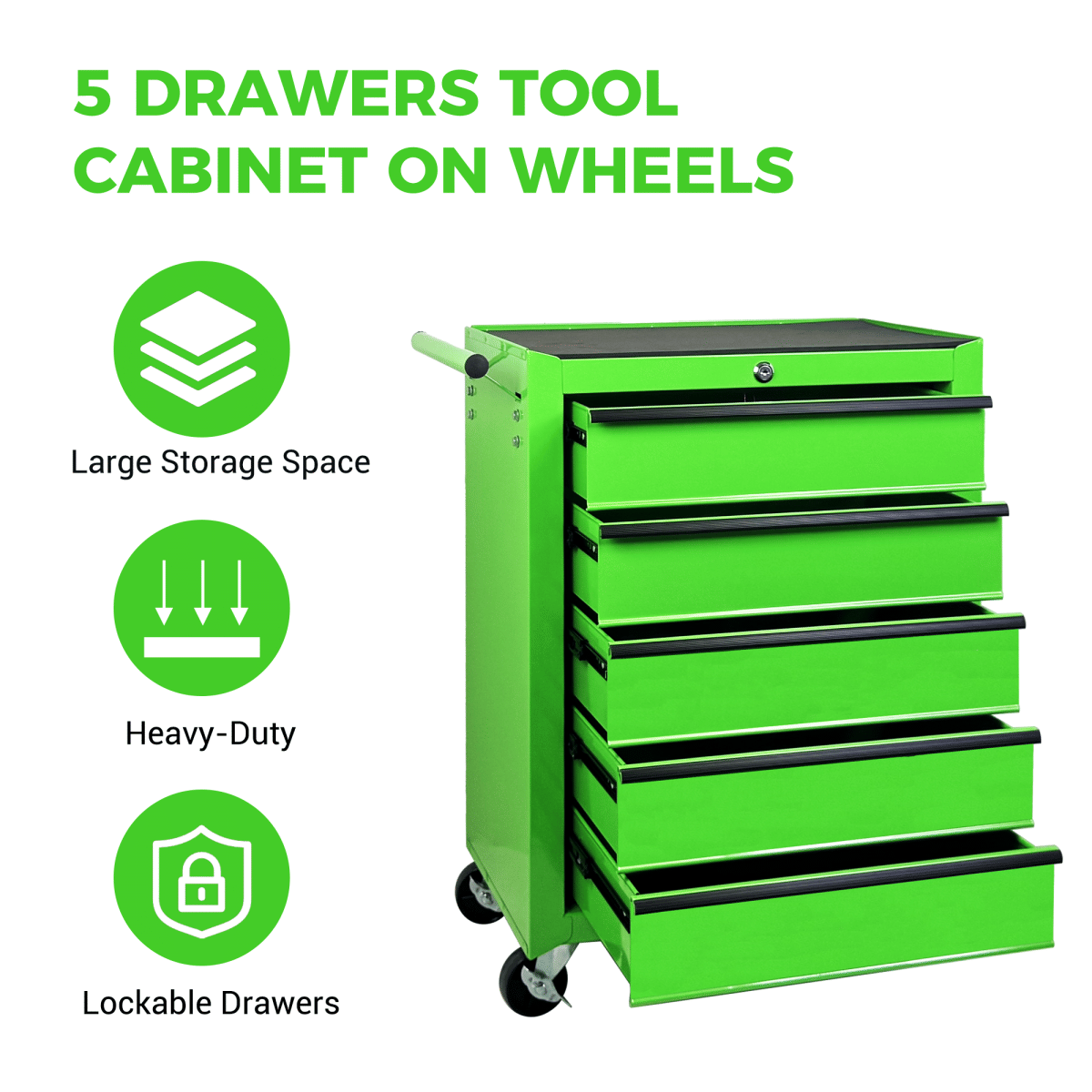 Drawer Streamdale Rolling 5 - Drawer Metal Tool Chest and Cabinet Storage Organizer - Green