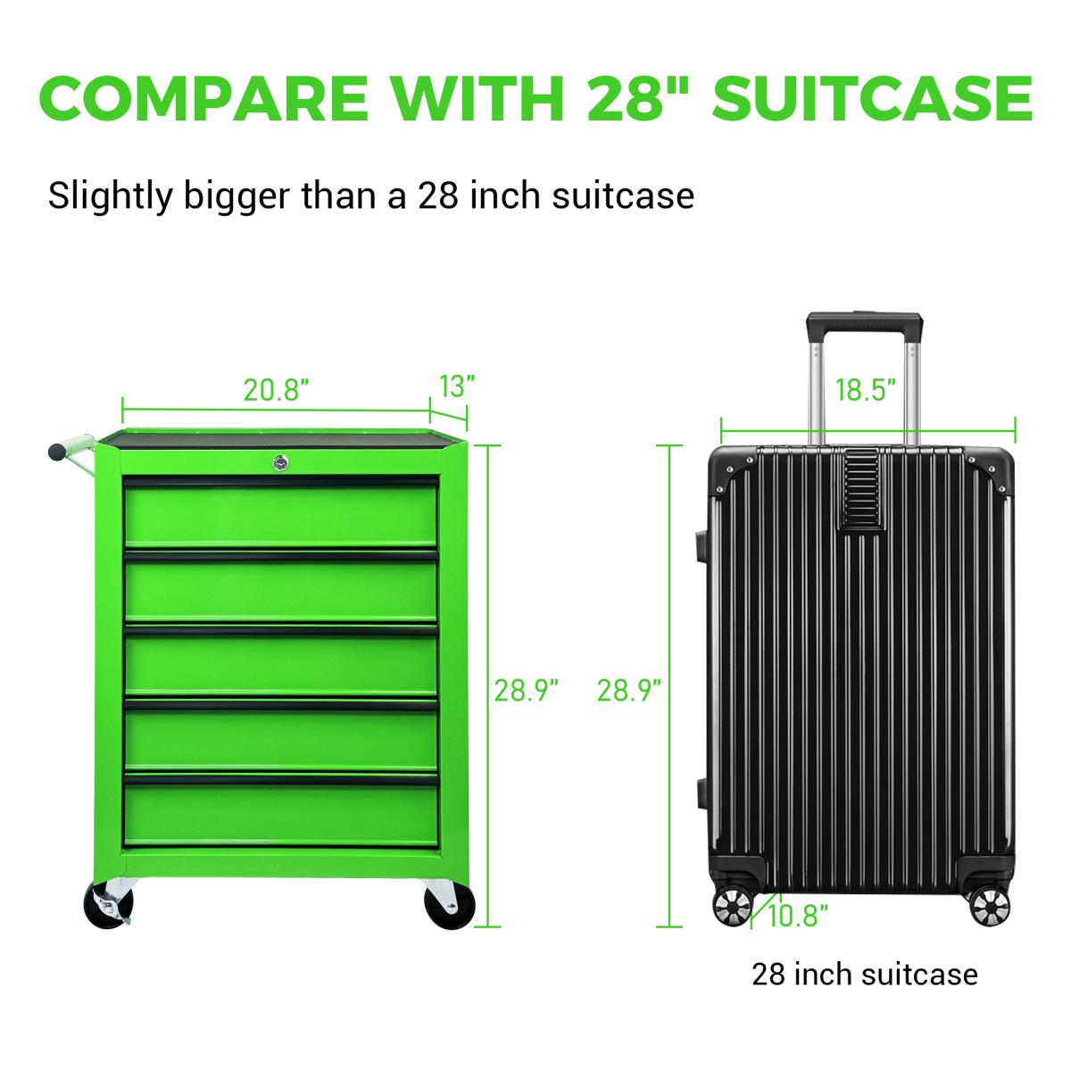 Drawer Streamdale Rolling 5 - Drawer Metal Tool Chest and Cabinet Storage Organizer - Green