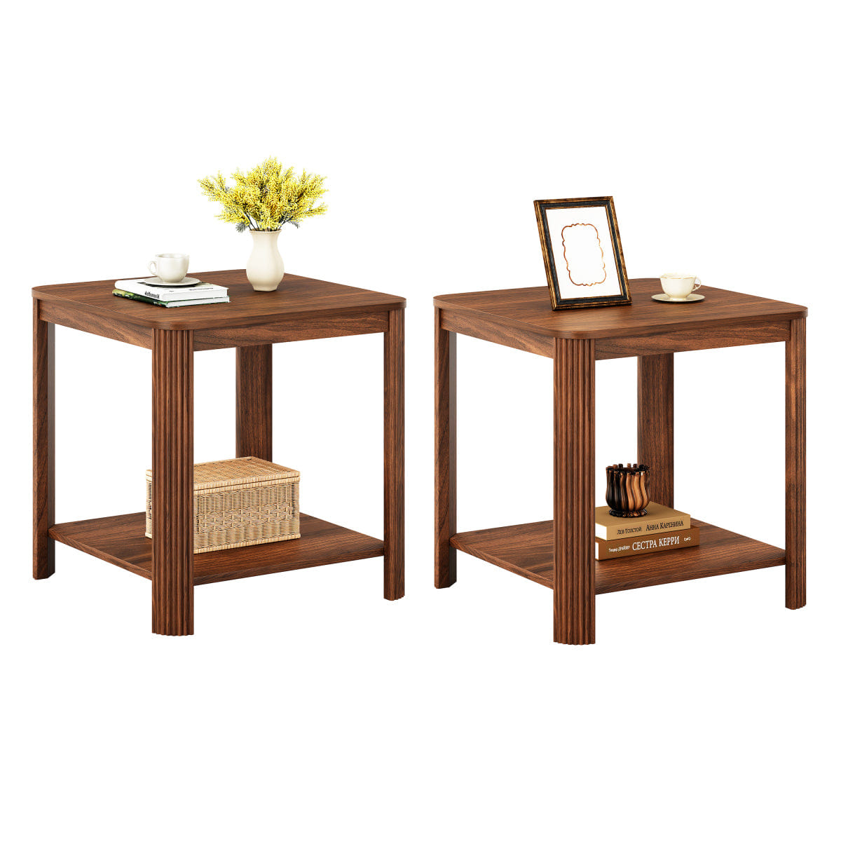 CORNER Streamdale Rounded Corner End Tables, Set of 2 (Walnut)