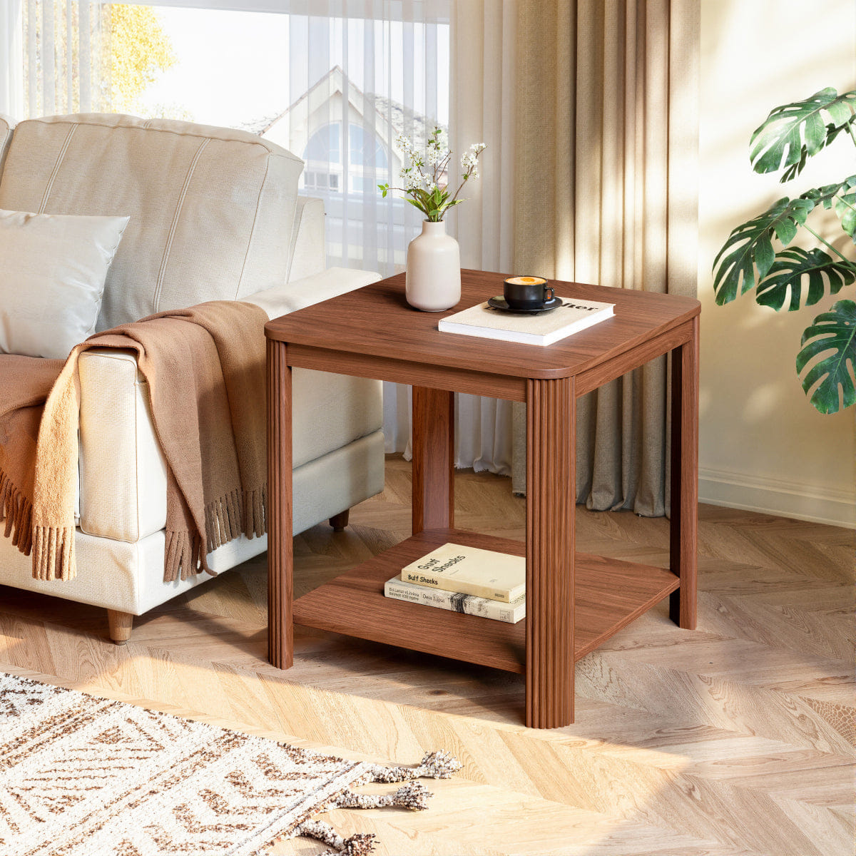 CORNER Streamdale Rounded Corner End Tables, Set of 2 (Walnut)