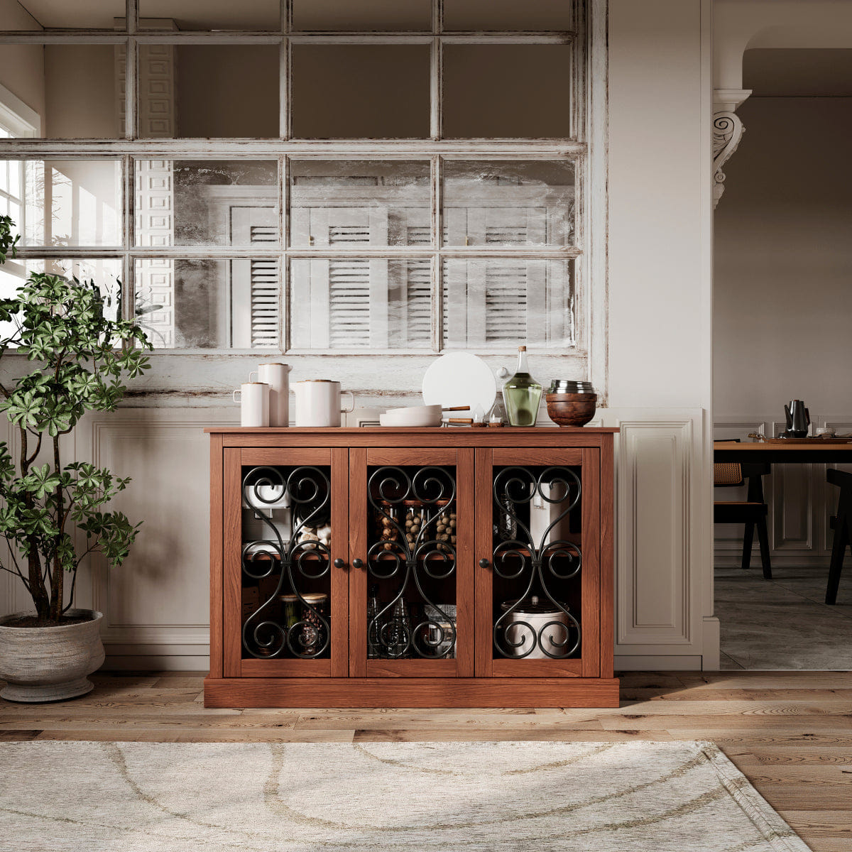 DOORS Streamdale Modern Fort 47" Wood Buffet Cabinet with 3 Doors