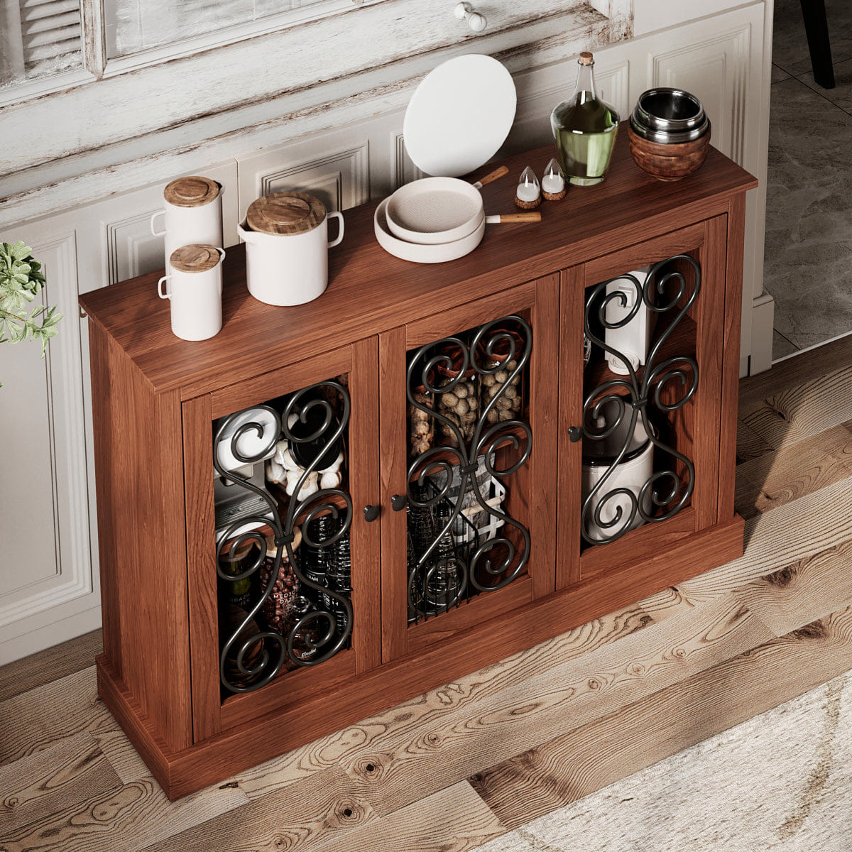 DOORS Streamdale Modern Fort 47" Wood Buffet Cabinet with 3 Doors