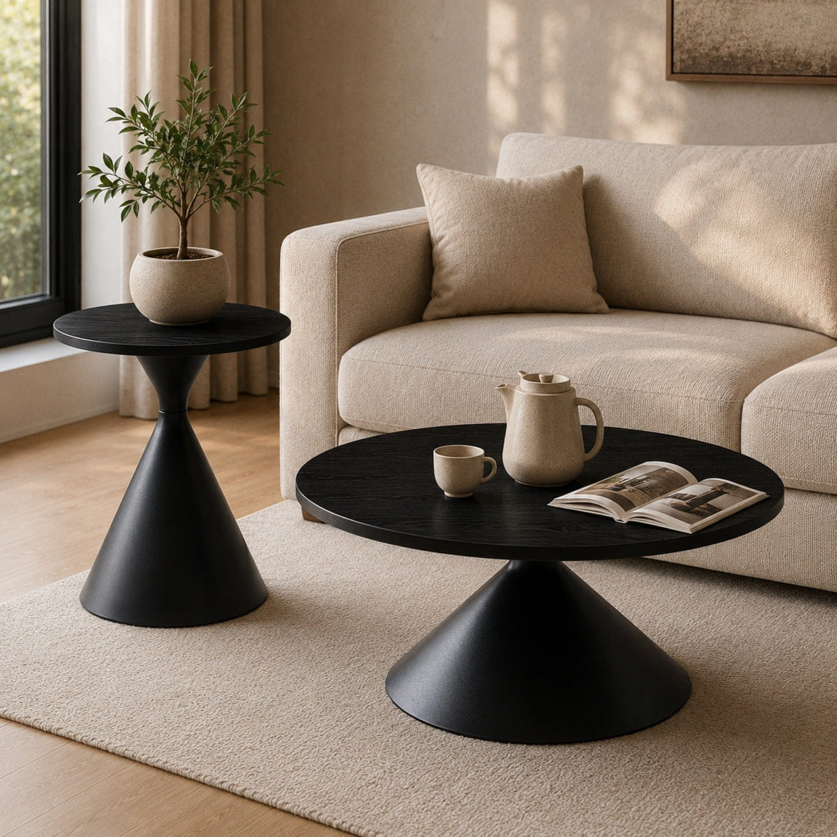 Base Streamdale 2 - Piece Round Coffee Table Set with Black Patterned Top & Steel Base