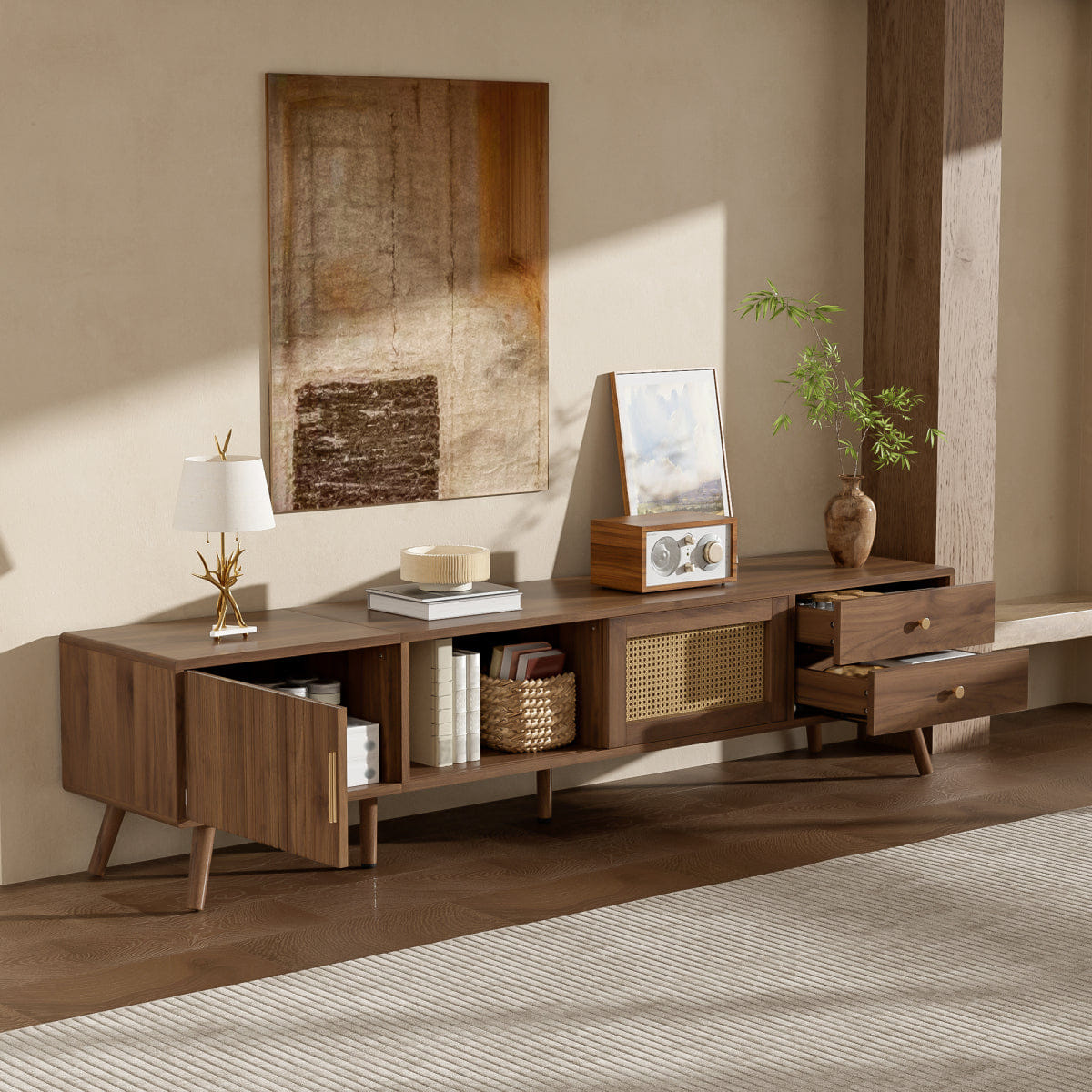 DOORS Streamdale 76" Rattan Doors TV Stand for TVs up to 85", Wood - Grain Entertainment Center