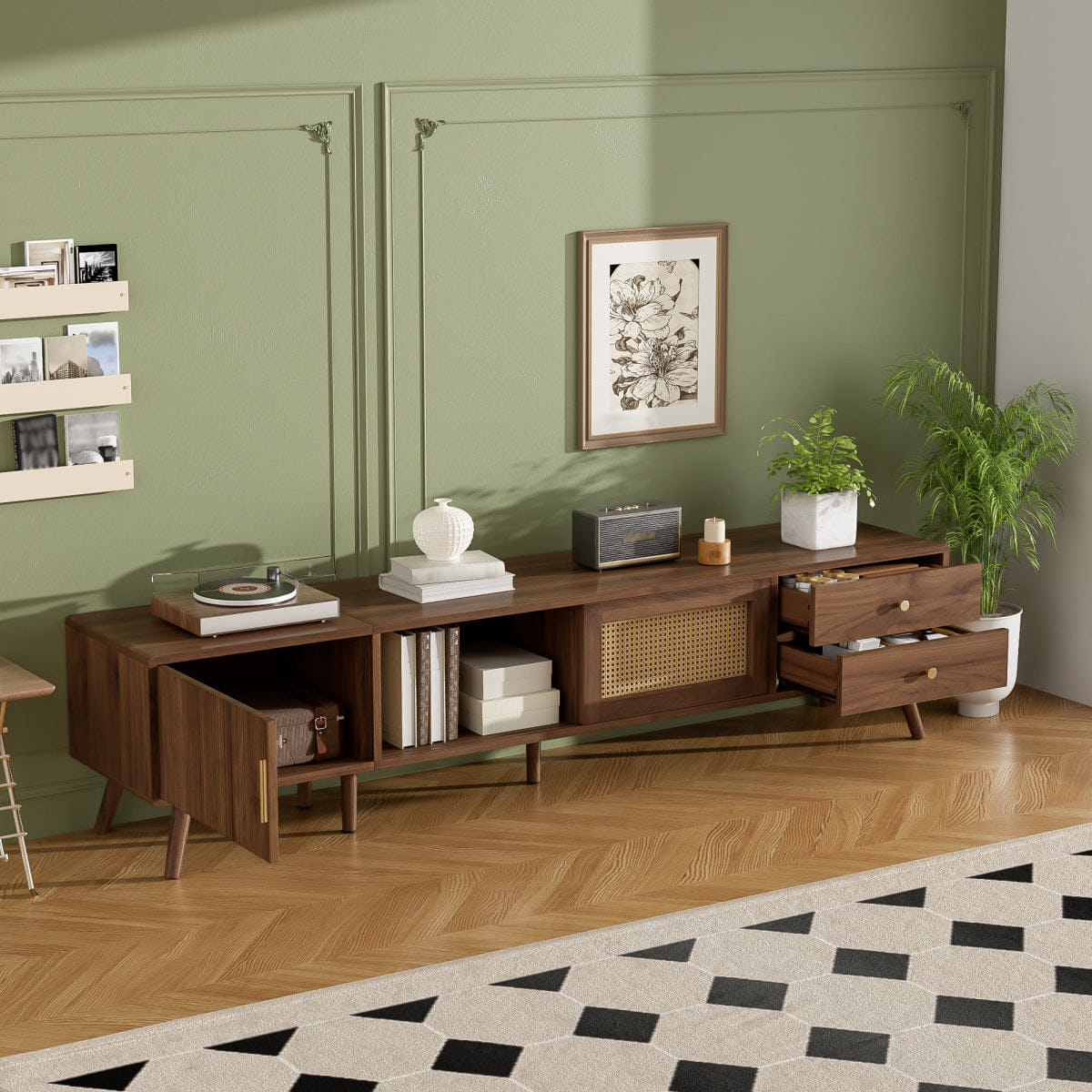 DOORS Streamdale 76" Rattan Doors TV Stand for TVs up to 85", Wood - Grain Entertainment Center