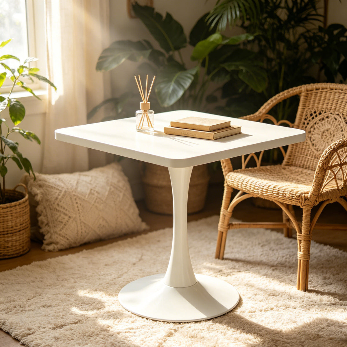 WHITE* Streamdale Square 27.6" Tulip Dining Table, Mid Century Modern Bistro Table, White