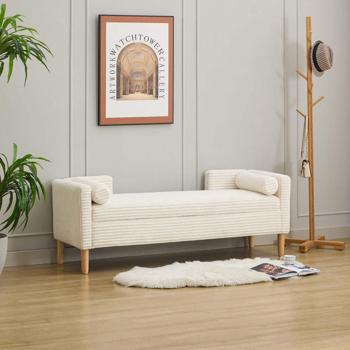 Corduroy Streamdale 64.7" Corduroy Flip - Top Storage Bed Bench with Armrests and Backrest, Ivory