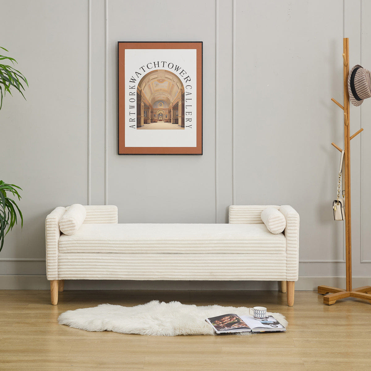 Corduroy Streamdale 64.7" Corduroy Flip - Top Storage Bed Bench with Armrests and Backrest, Ivory