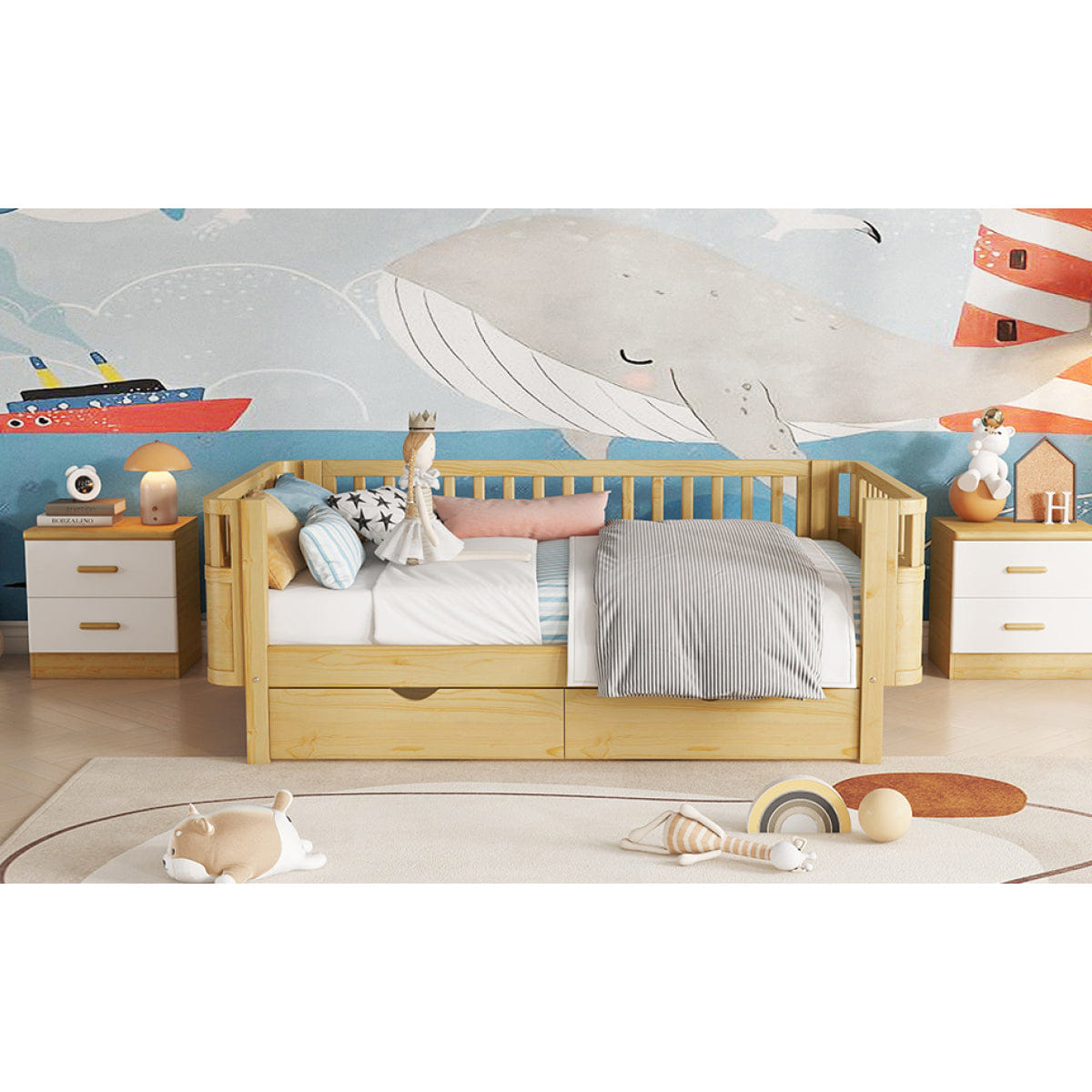 Rails Streamdale Twin Size Wood Platform Bed with Rails for Kids, Natural