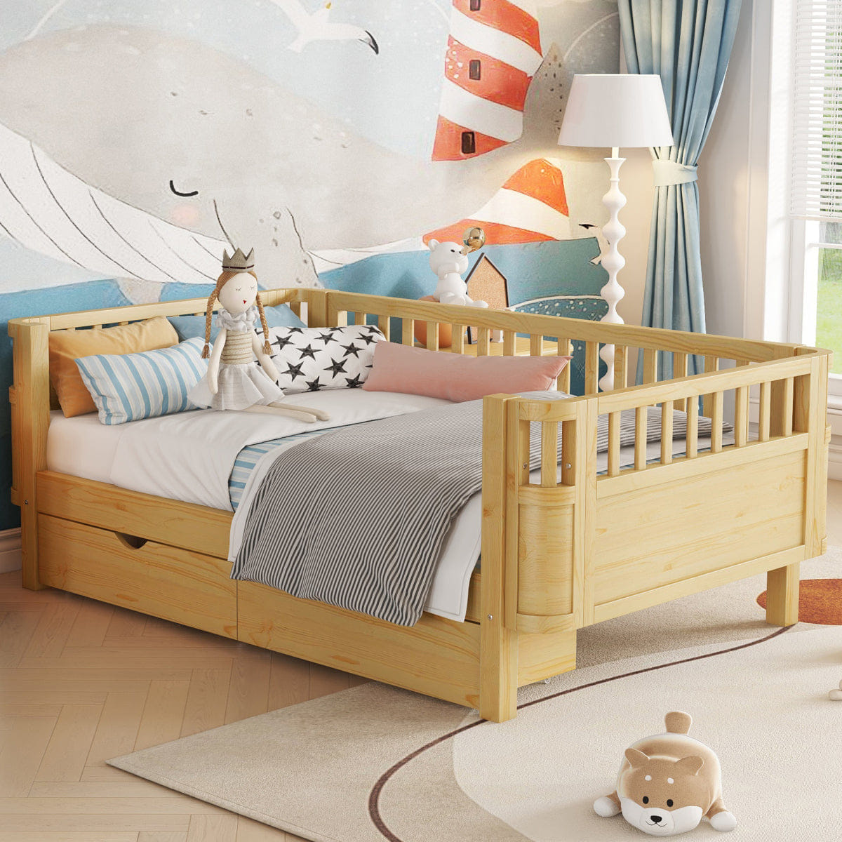 Rails Streamdale Twin Size Wood Platform Bed with Rails for Kids, Natural