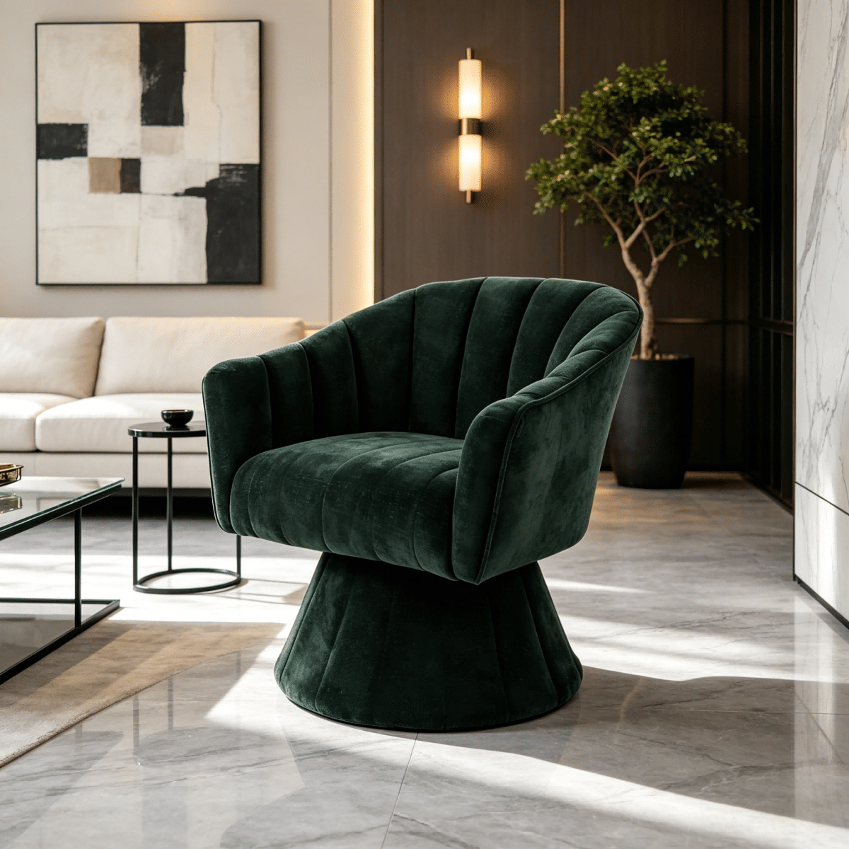 Corduroy Streamdale Green Corduroy 360 - Degree Swivel Accent Barrel Chair