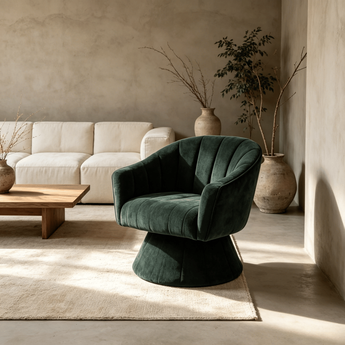 Corduroy Streamdale Green Corduroy 360 - Degree Swivel Accent Barrel Chair