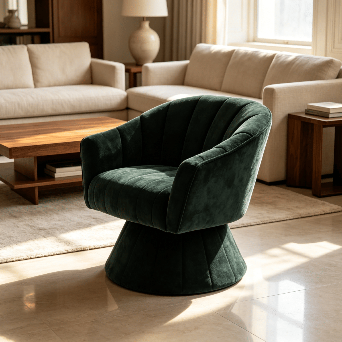 Corduroy Streamdale Green Corduroy 360 - Degree Swivel Accent Barrel Chair