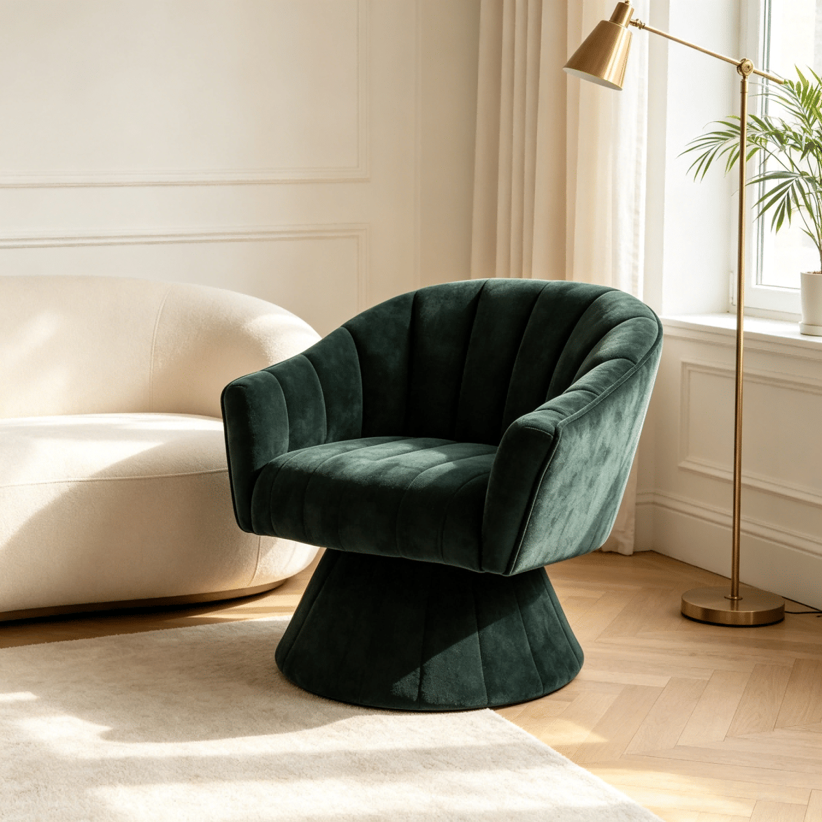 Corduroy Streamdale Green Corduroy 360 - Degree Swivel Accent Barrel Chair