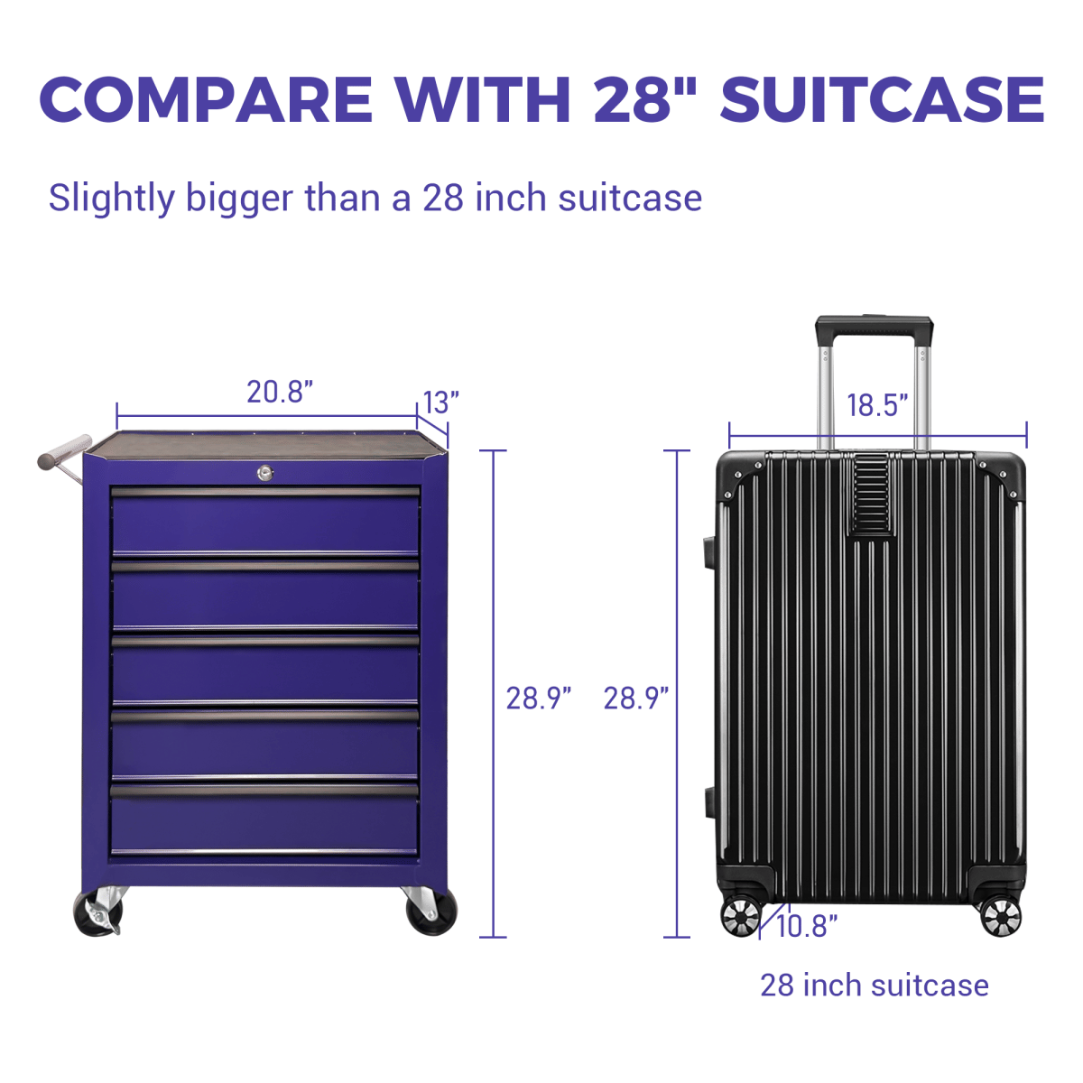 Drawer Streamdale Rolling Metal 5 - Drawer Tool Chest Cabinet with Storage Organizer - PURPLE