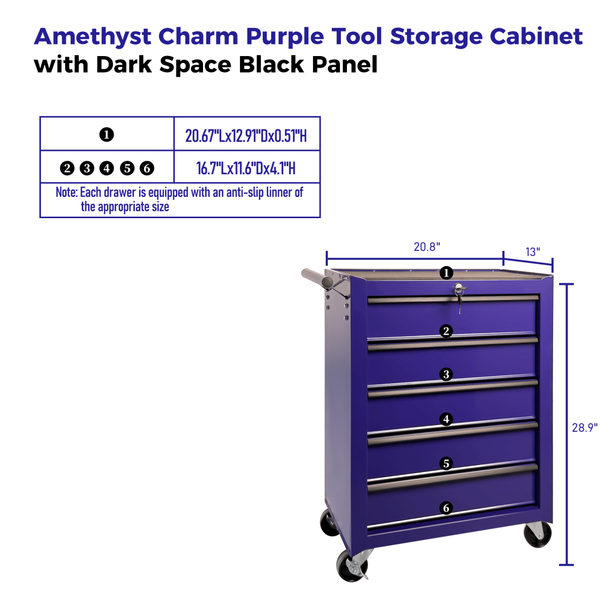 Drawer Streamdale Rolling Metal 5 - Drawer Tool Chest Cabinet with Storage Organizer - PURPLE