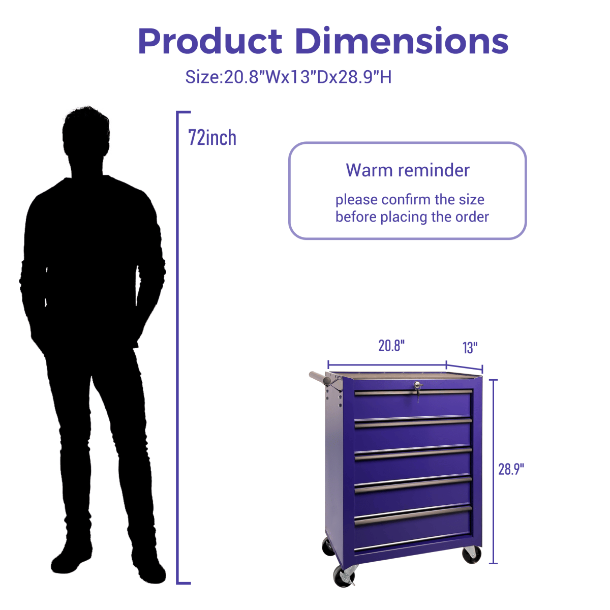 Drawer Streamdale Rolling Metal 5 - Drawer Tool Chest Cabinet with Storage Organizer - PURPLE