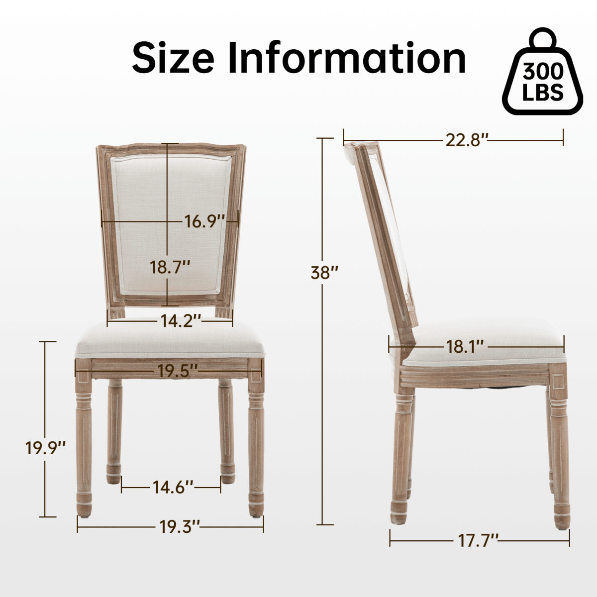 !SOLID Streamdale Farmhouse Solid Wood Dining Chairs, Linen Seat, Beige, Set of 2