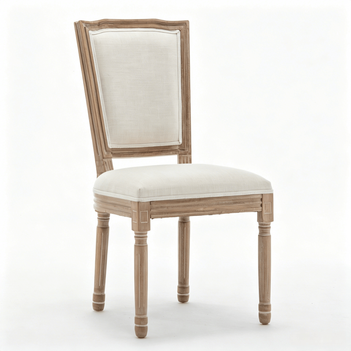 !SOLID Streamdale Farmhouse Solid Wood Dining Chairs, Linen Seat, Beige, Set of 2