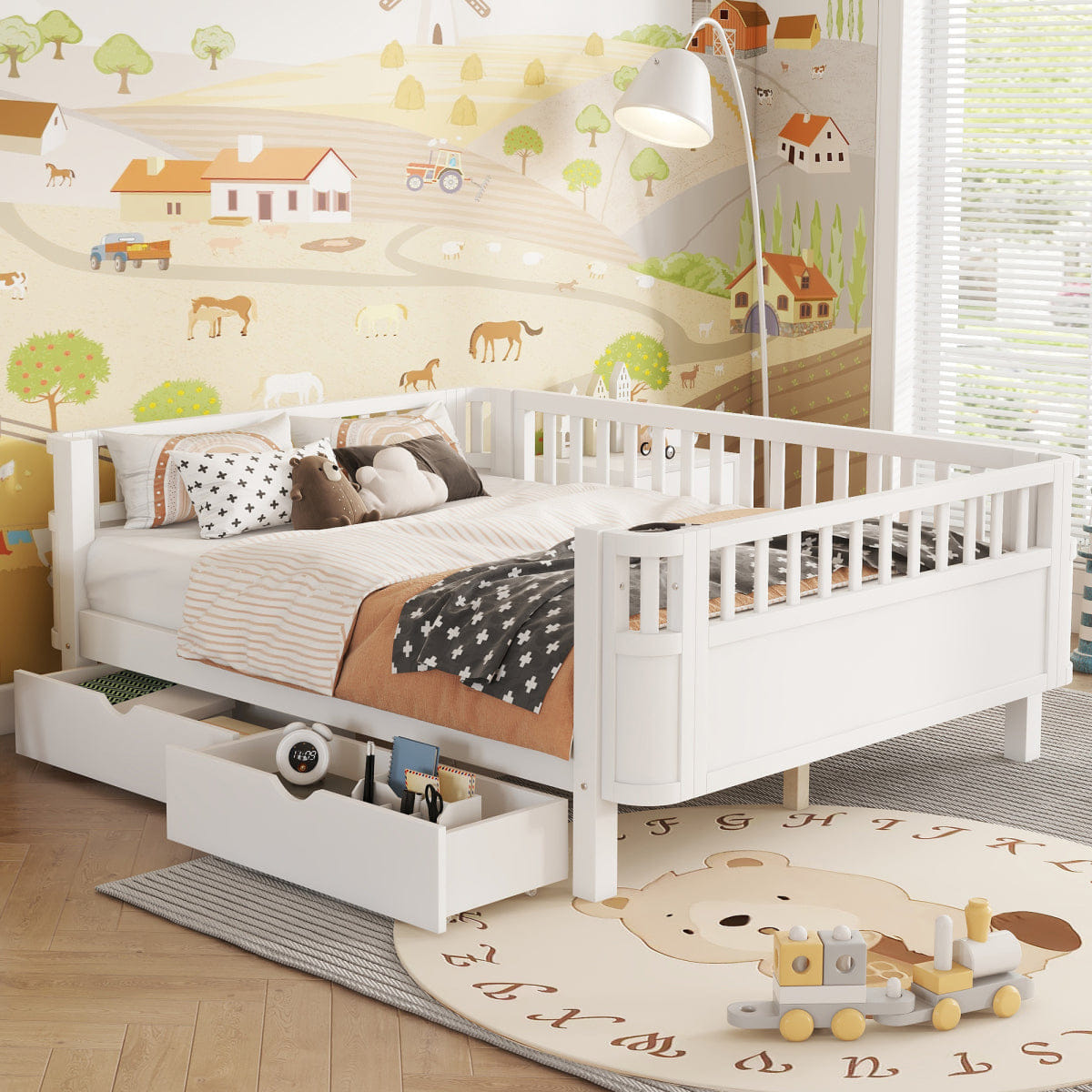 Rails Streamdale Full Size Wood Platform Bed with Rails for Kids, White
