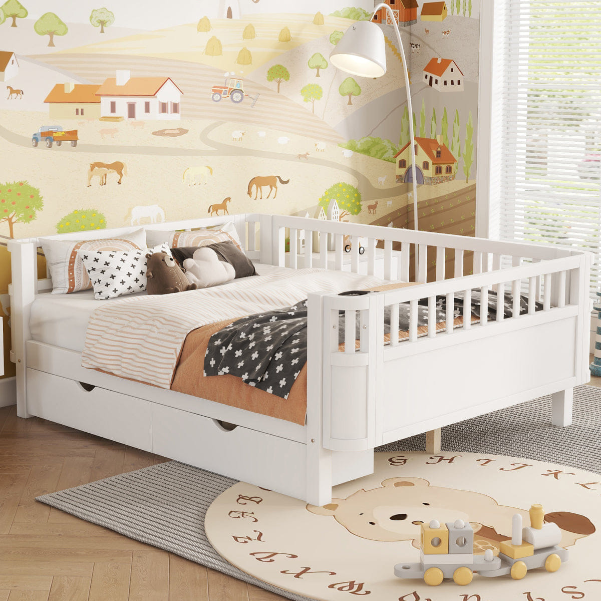 Rails Streamdale Full Size Wood Platform Bed with Rails for Kids, White