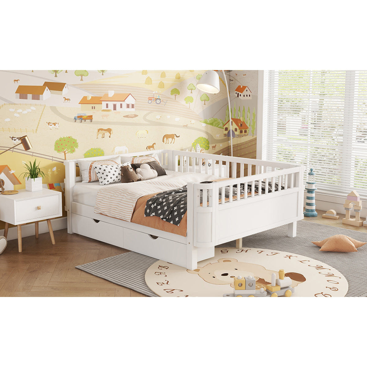 Rails Streamdale Full Size Wood Platform Bed with Rails for Kids, White