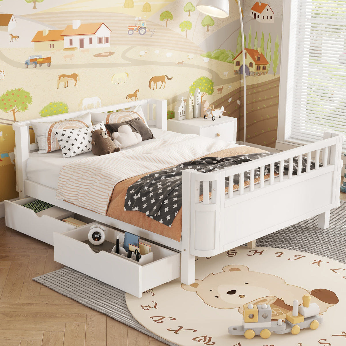 Rails Streamdale Full Size Wood Platform Bed with Rails for Kids, White