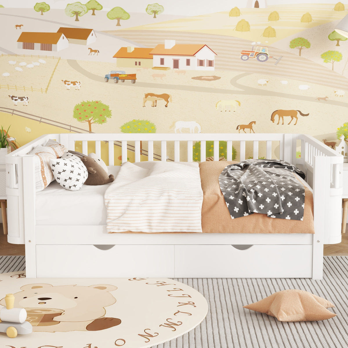 Rails Streamdale Full Size Wood Platform Bed with Rails for Kids, White