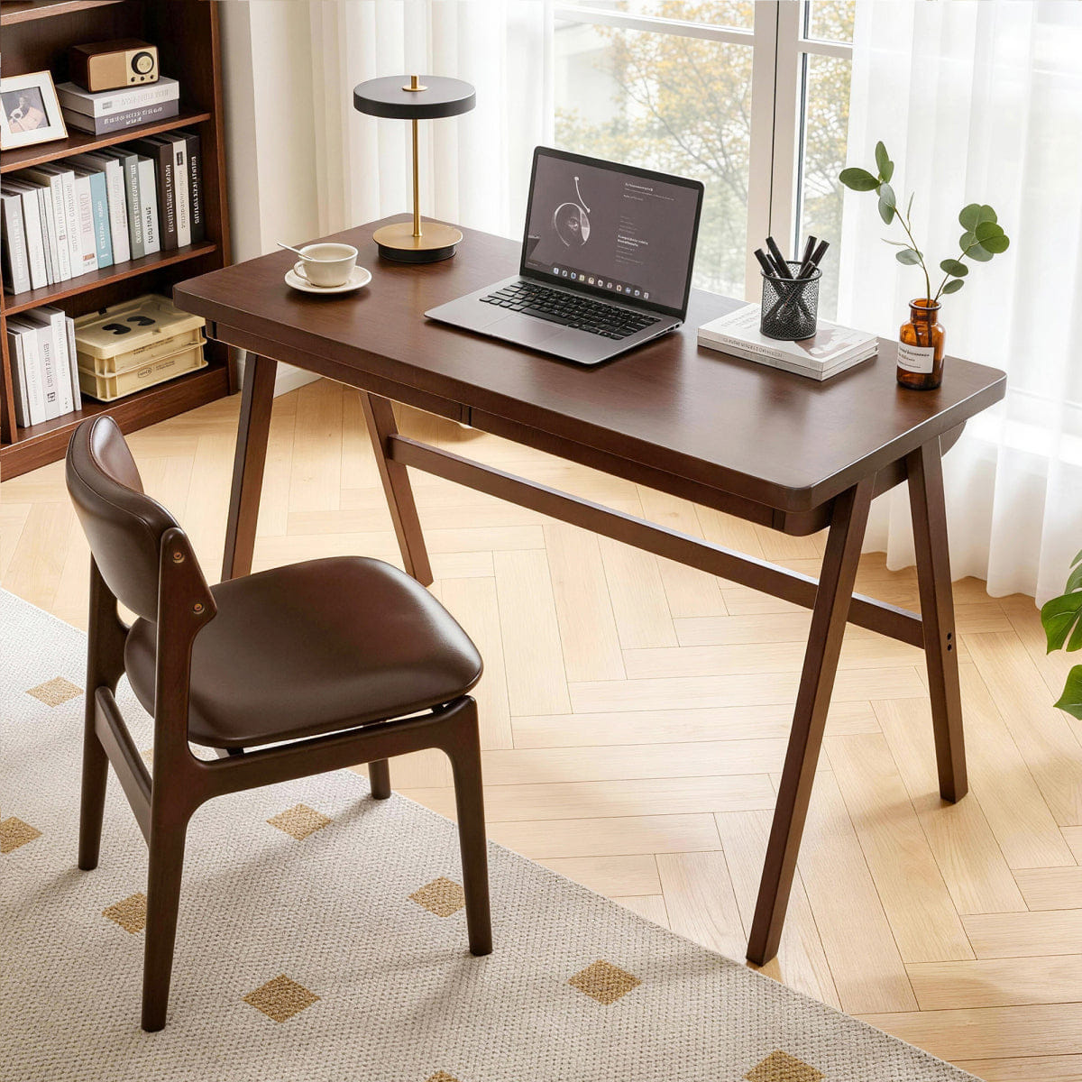 Drawer Streamdale Solid Rubber Wood Retro Writing Desk with Drawer, 39.37